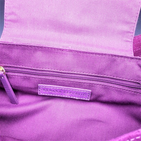 Purple Suede Shoulder Bag Large brass Accents17" strap - Picture 9 of 10